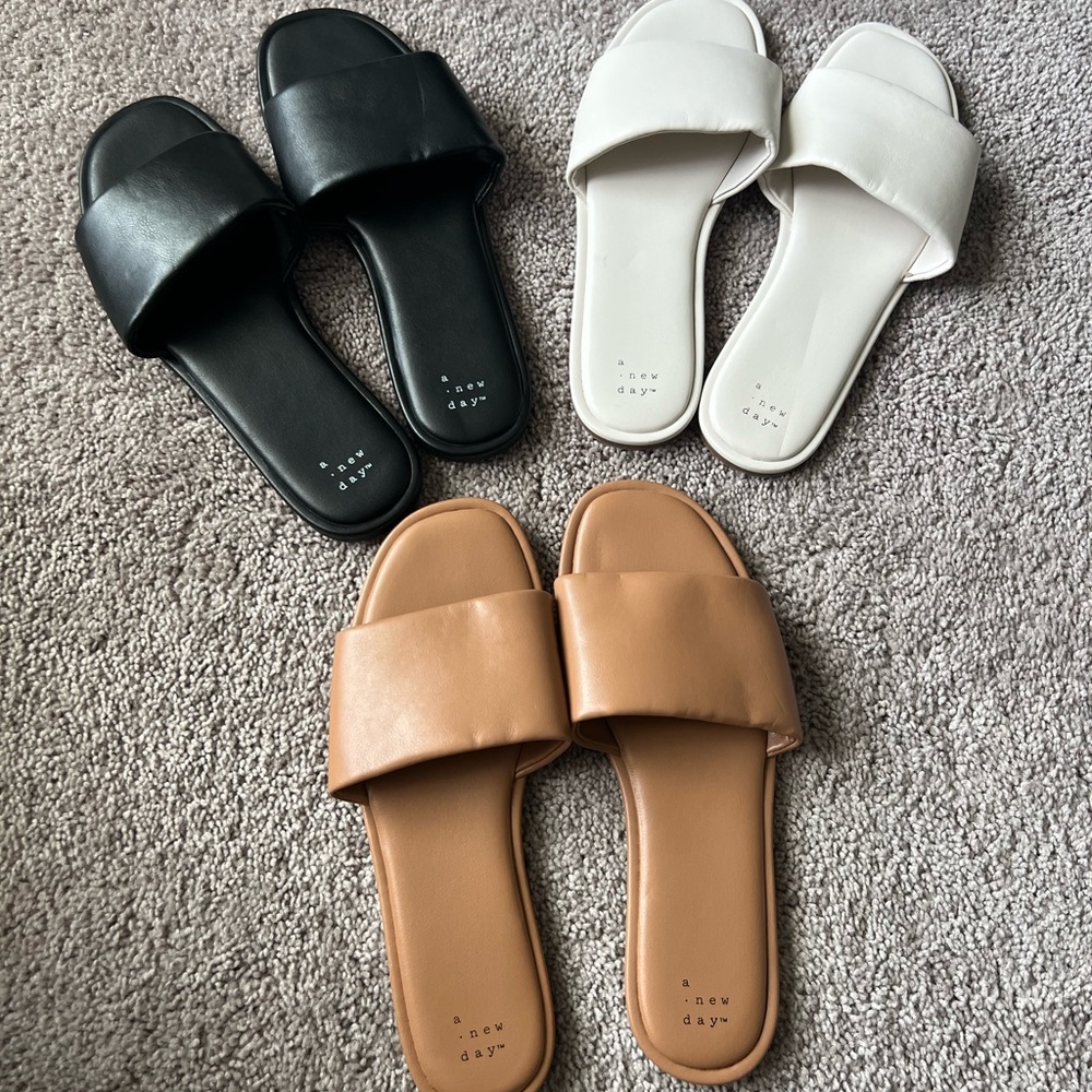 A New Day Women's Slide Sandals - Black, White, Tan